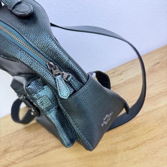 Coach Petite Campus Backpack 23 Green Metallic Polished Pebbled Leather Charm - Picture 7 of 16